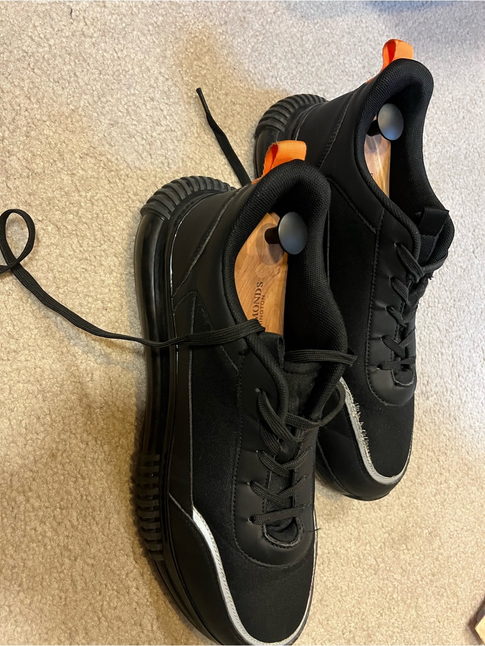 French Connection Black Athletic Sneakers with Orange Heel Tabs